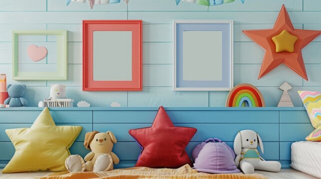 Picture frame in children's bedroom, pastel colored walls