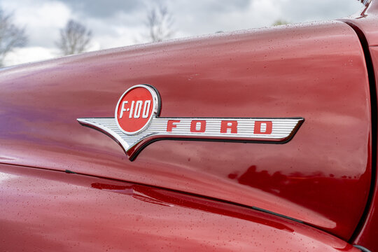Ford F100 Pickup Truck Close Up of Bonnet Hood Badge