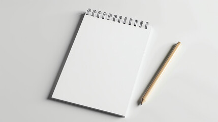 Blank spiral notebook and pencil on white background. Notepad for writing down thoughts, ideas, and notes. Back to school concept.
