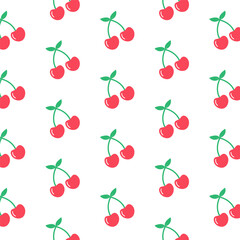 Cherry seamless pattern.Red cherries repeat pattern.Red cherry isolated on white background.