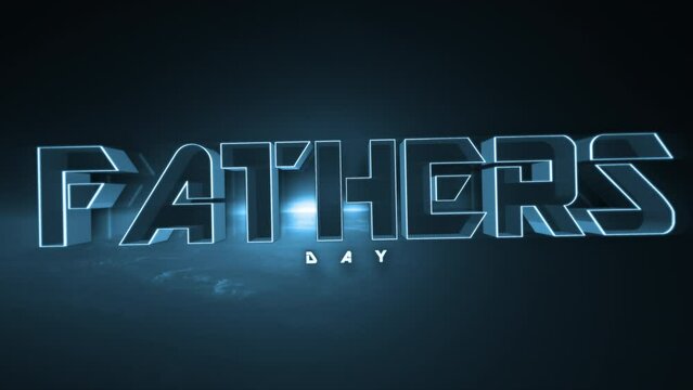 A 3D glowing blue text, Fathers Day, stands out against a dark blue gradient background, creating a captivating and futuristic aesthetic