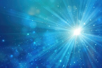 Naklejka na ściany i meble Blue Star Burst: Abstract Shining Sky Background with Bright Rays of Blue Light