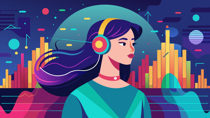 music woman abstract vector of woman listening to  - obrazy, fototapety, plakaty