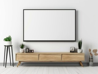 Minimalist Black and White Flat Screen TV on White Background for Advertisement and Decoration: Modern Border for Picture, Presentation, Mockup, Poster, and Card