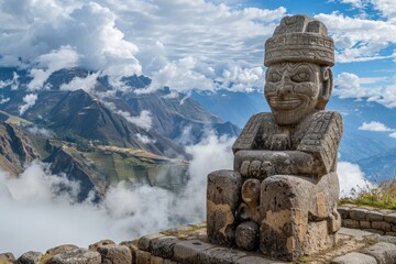 Fototapeta na wymiar Statue with Majestic Mountain and Sky in Background: A Captivating Architecture and Sculpture in Nature's Landscape