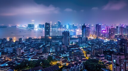 Fototapeta premium Xiamen Skyline at Night with Amazing Architecture and Stunning Cityscape Panorama
