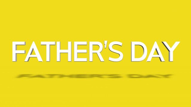 A vibrant Fathers Day image with a yellow background showcases a 3D effect. White letters arranged diagonally spell Fathers Day, slightly blurred for an eye-catching design
