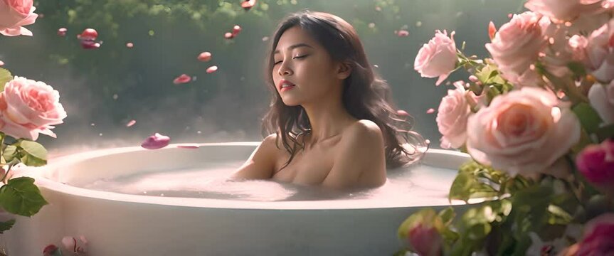 Asian woman getting body treatment in jacuzzi