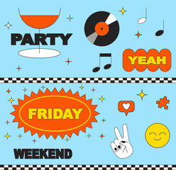 Friday party. Retro vintage styled concert or festival or party flyer or poster design template. Retro party poster. Vector illustration with typography elements
