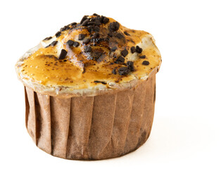 cream cupcake with coffee on isolated background.