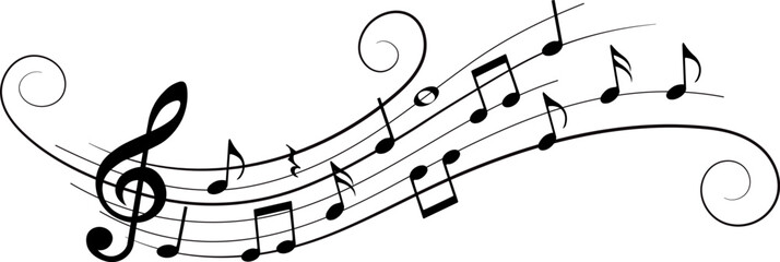 Music notes, with curves and swirls, vector illustration.