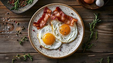 Classic Breakfast Delight, Sunny-Side-Up Eggs and Crispy Bacon