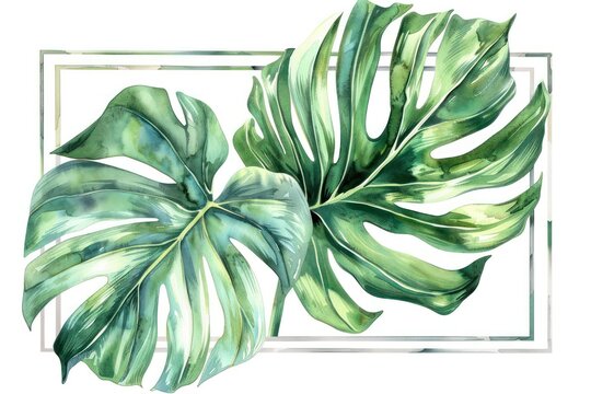 Fototapeta Watercolor illustration of a lush green Monstera leaf