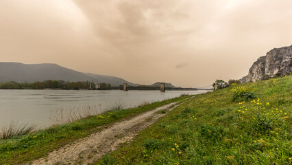 Robinet bridge on the Rhone one morning with a shower of Saharan sand