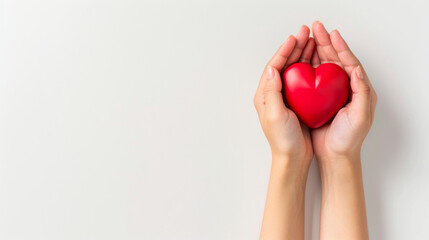 hands holding red heart with white background