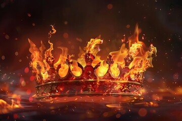 Fire and Flames on King's Crown, Medieval Royalty Concept Illustration - obrazy, fototapety, plakaty