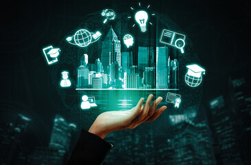 E-learning and Online Education for Student and University Concept. Graphic interface showing...