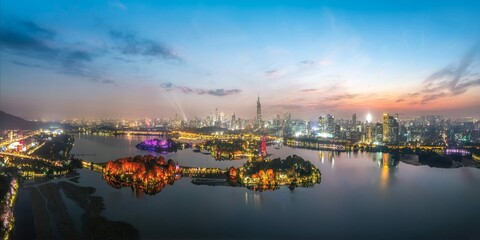 Aerial Photography Night View City By Xuanwu Lake Nanjing 5
