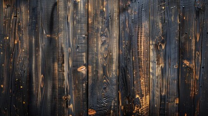 A wooden background with a black and brown color scheme. The wood appears to be charred and burnt, giving the impression of a dark and moody atmosphere - obrazy, fototapety, plakaty