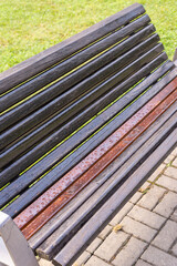 Park bench during a rainy day - close-up