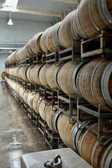 Wine barrels in a winery in Argentina. 
