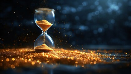 Hourglass on dark background with copy space.