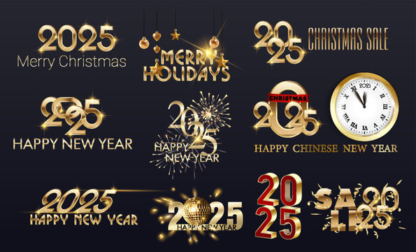 2025 Happy New Year logo text design. Set of 2025 number design template. Vector illustration.