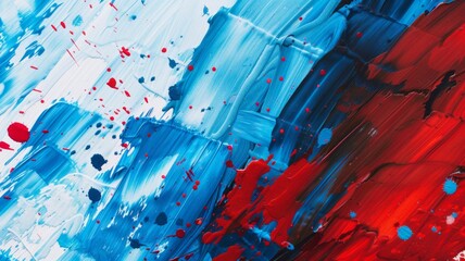 Vibrant abstract acrylic paint strokes - A dynamic and colorful abstract painting featuring bold strokes of blue and red with splashes of white