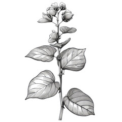 black and white detailed sketch of kava plant - obrazy, fototapety, plakaty