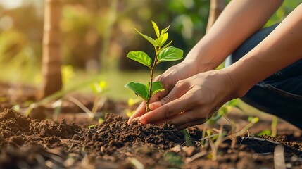 Planting a tree is a great way to give back to the environment. It's also a great way to teach kids about the importance of nature. - obrazy, fototapety, plakaty