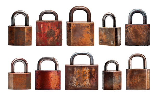 Set of old rusty padlocks, cut out - Powered by Adobe