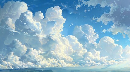 Amazing view of the cloudy sky. The image shows a vast expanse of sky filled with different cloud...