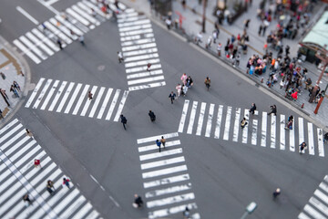 Aerial view of a crosswalk in Tokyo Asakusa district, Japan