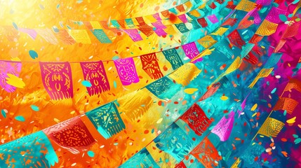 Papel picado is a traditional Mexican folk art that involves cutting intricate designs into sheets of paper. - obrazy, fototapety, plakaty