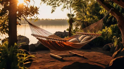 Zelfklevend Fotobehang hammock on the tropical island. © Shades3d