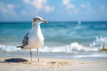 Fototapeta na wymiar Seagull on a beach, bird photography, coastal nature scene