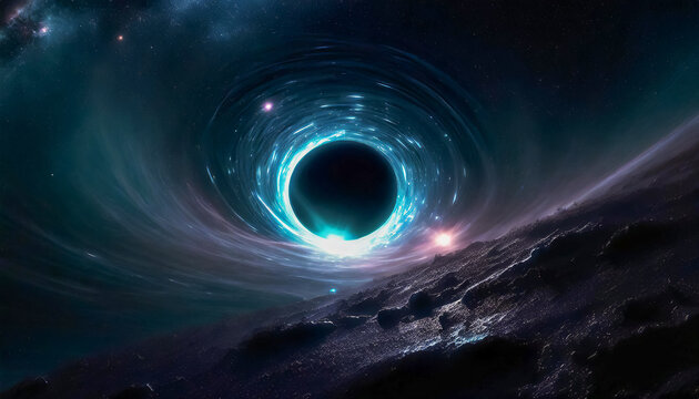Sublime trou noir massif au beau milieu de l'espace, image color&eacute;e et sombre