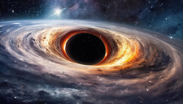 Sublime trou noir massif au beau milieu de l'espace, image colorée et sombre