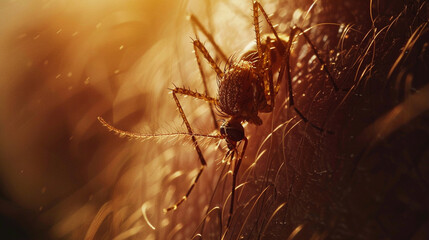 close up of mosquito on the human skin ,dengue hemorrhagic fever , dangerous insect - obrazy, fototapety, plakaty