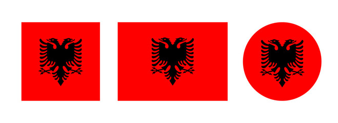 Albania flag vector icon set. Albanian flag vector sign in round and square. Flag of Albania icon in circle. - obrazy, fototapety, plakaty