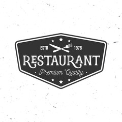 Restaurant shop, menu logo. Vector Illustration. Vintage graphic design for logotype, label, badge with fork and knife. Cooking, cuisine logo for menu restaurant or cafe. - 771495663
