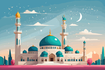 mosque with the concept of Eid al-Fitr nuances