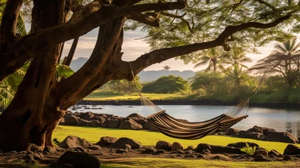 Zelfklevend Fotobehang hammock on the tropical island. © Shades3d