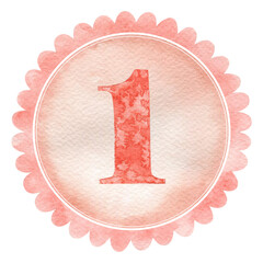 Baby monthly milestone pink number 1 watercolor illustration