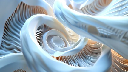 3D rendering. Futuristic background with white and blue gradient. Abstract organic structure with smooth lines. - obrazy, fototapety, plakaty