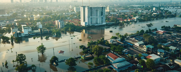 Flooded urban area, consequences of climate change