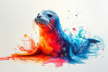 watercolor style of a seal - obrazy, fototapety, plakaty