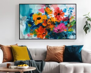 Abstract floral art in a rectangle frame bold and imaginative strokes