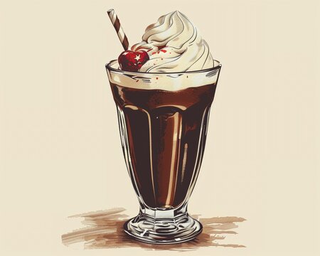 chocolate milkshake with whipped cream and cherry clip art preview