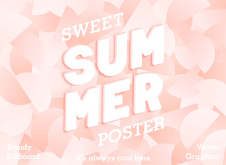 Summer poster with 3D lettering. Abstract trendy background made of semicircles with color gradient. Geometric pieces in the style of Y2K and brutalism. Vector template